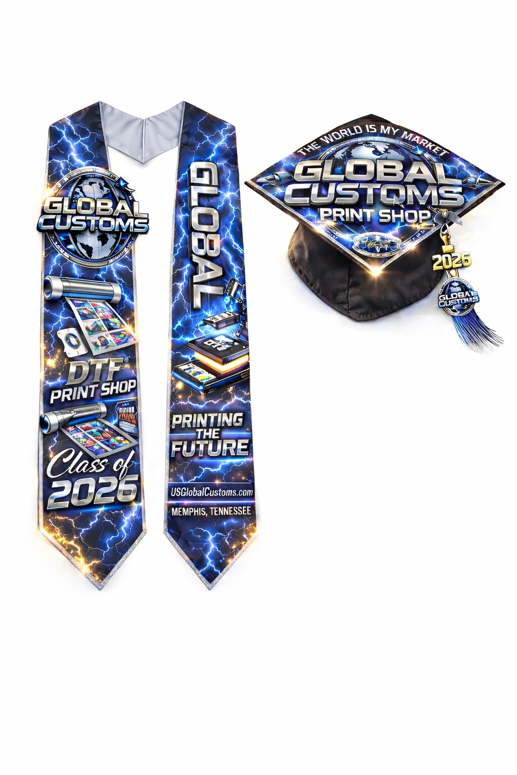 Custom Adult Graduation Stole and Cap Topper Bundle