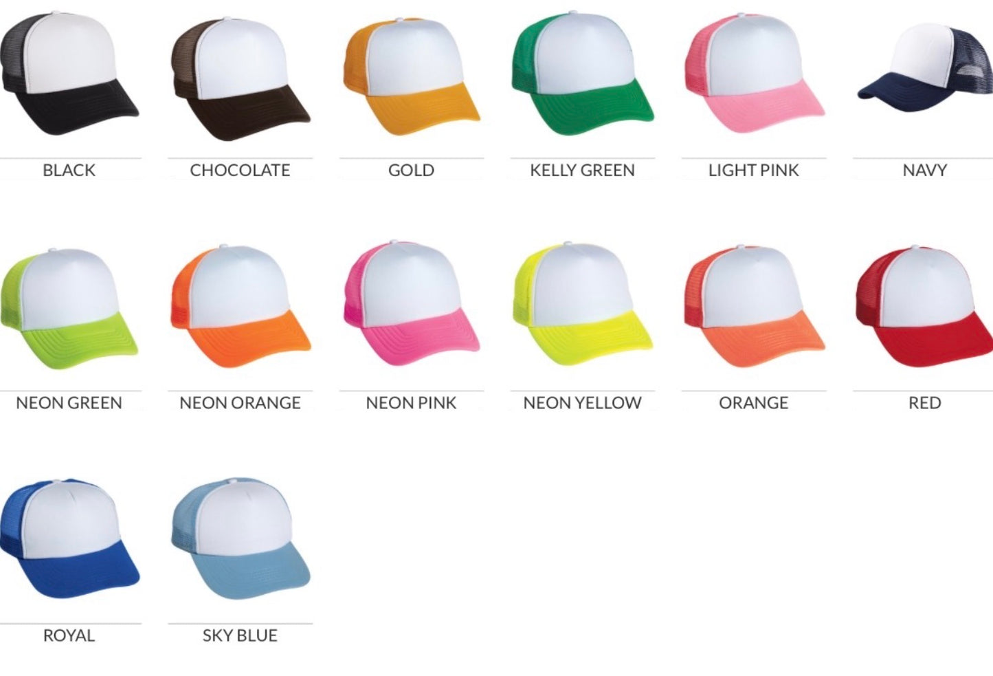 Custom DTF Trucker Hats- White Front/Color Mesh